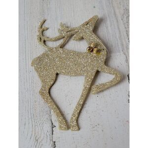 Golden glitter reindeer bell ornament Xmas decor
